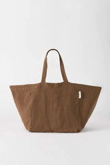 Linen Tote Bag - The beach people - Chocolate