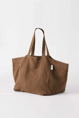 Linen Tote Bag - The beach people - Chocolate