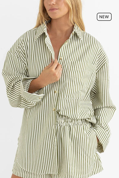 Rhythm Cove Stripe Long Sleeve Shirt - Aloe