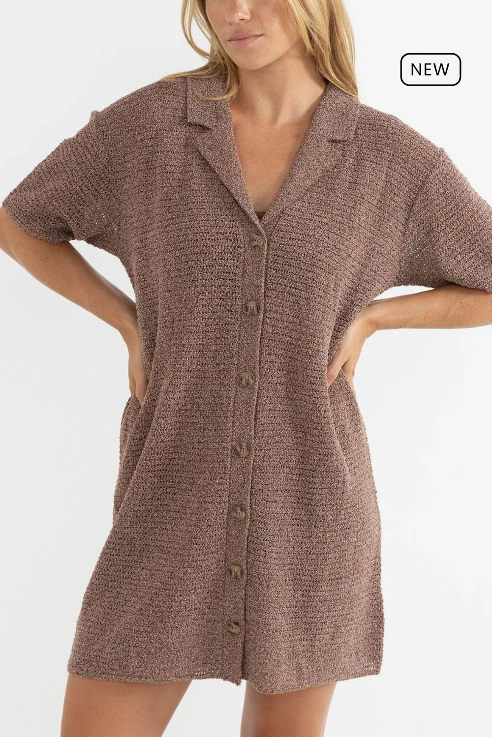 Rhythm Abby Knit Shirt Dress - Almond