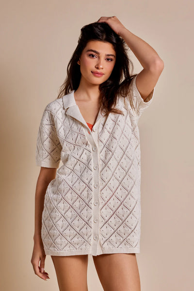 Robe Chemise en Maille Jaffa Rhythm - White