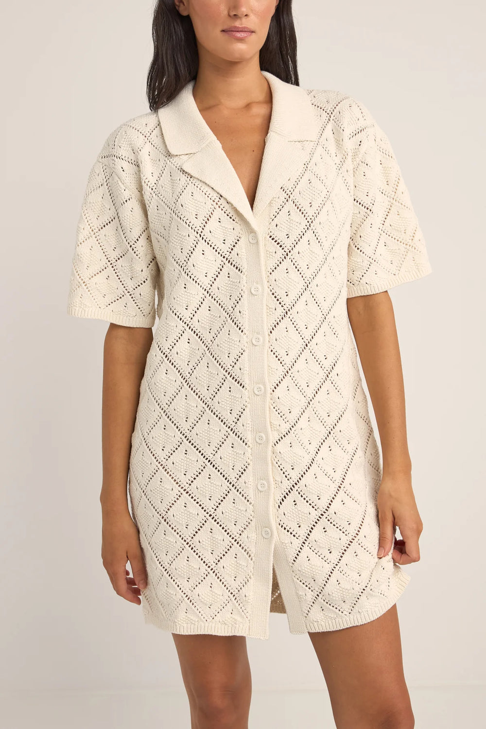 Rhythm Jaffa Knit Shirt Dress - White