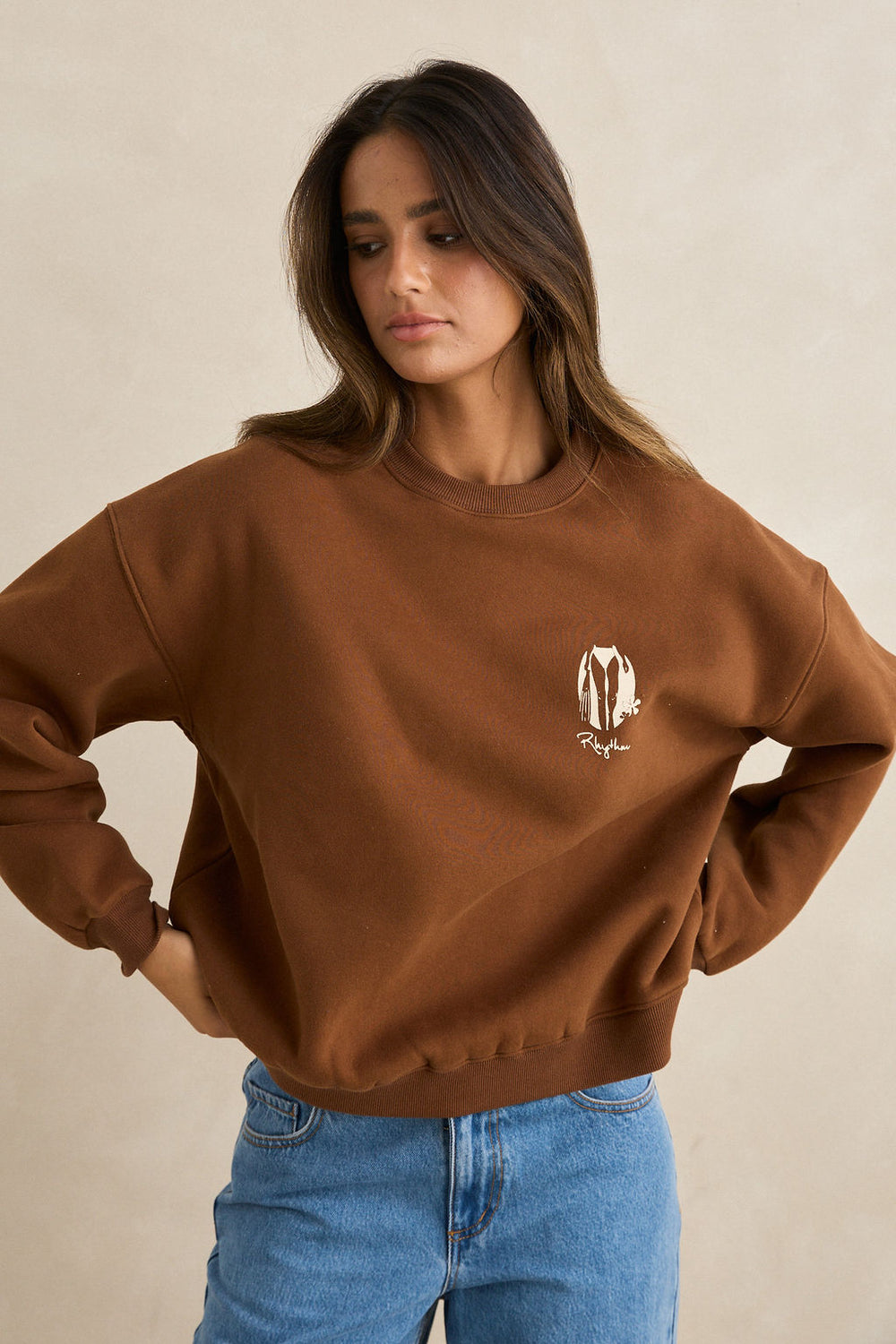 Rhythm Sunny Crew Neck Fleece - Chocolate