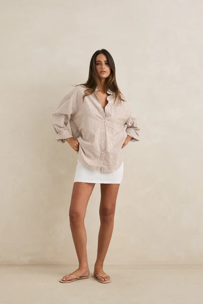 Tan|Valley Stripe Oversized Shirt 