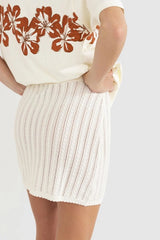 Rhythm Scallop Knit Mini Skirt - Cream