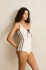 Rhythm Contrast Surf Short Lace Up One Piece - Cream