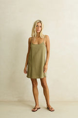 Rhythm Linen Lace Slip Mini Dress - Olive
