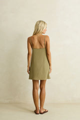 Rhythm Linen Lace Slip Mini Dress - Olive