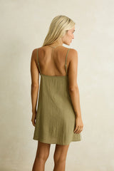 Rhythm Linen Lace Slip Mini Dress - Olive