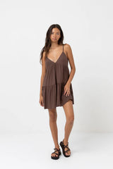 Rhythm Classic Tiered Mini Dress - Chocolate