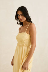 Rhythm Classic Shirred Midi Dress - Butter