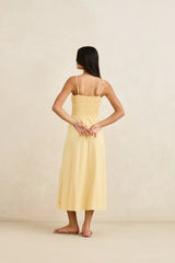 Rhythm Classic Shirred Midi Dress - Butter