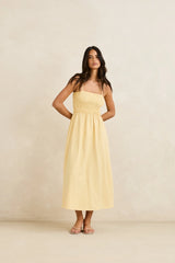 Rhythm Classic Shirred Midi Dress - Butter