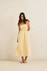 Rhythm Classic Shirred Midi Dress - Butter