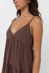 Rhythm Classic Tiered Mini Dress - Chocolate