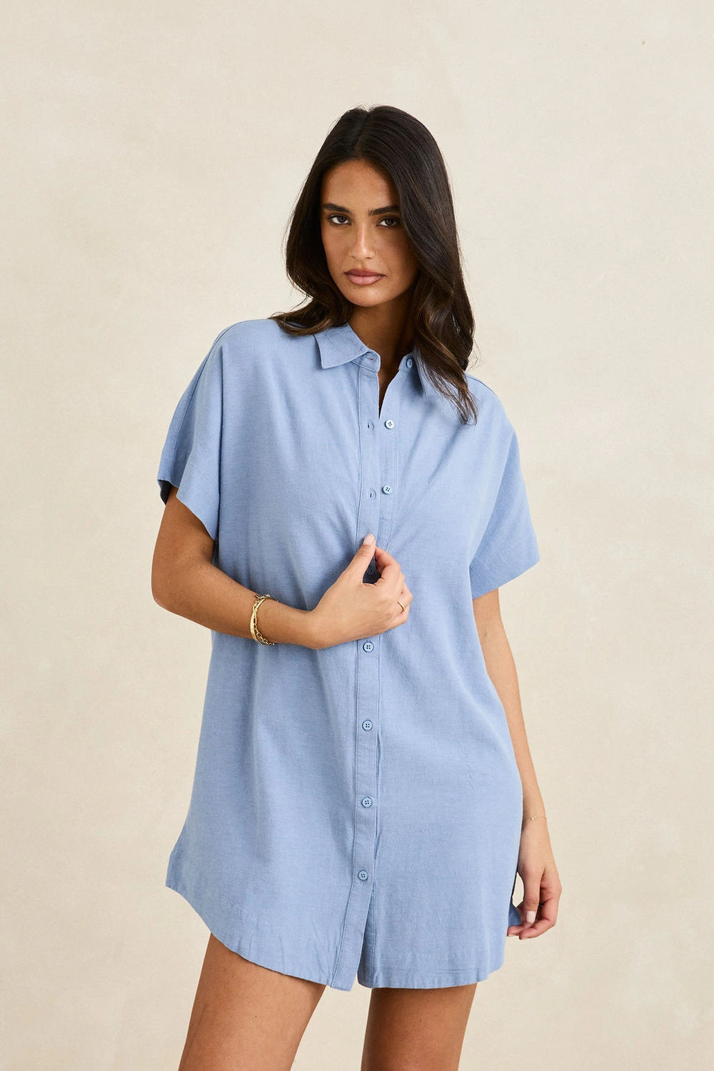 Rhythm Classic Shirt Dress - Steel Blue