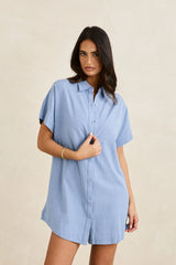 Rhythm Classic Shirt Dress - Steel Blue