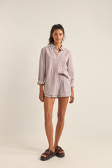 Rhythm Zephyr Stripe Beach Shirt - Chocolate