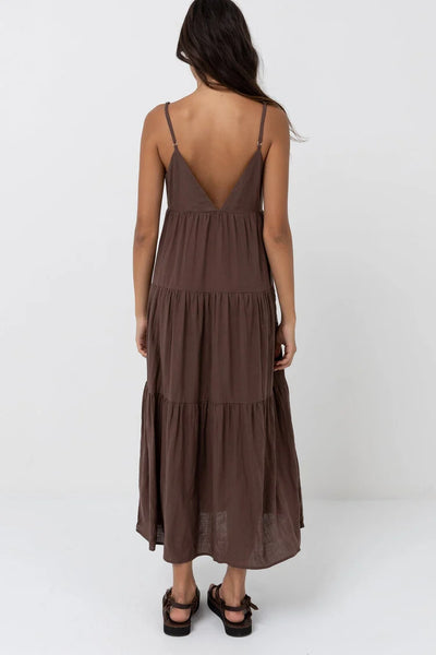 Chocolate|Rhythm Classic Tiered Midi Dress