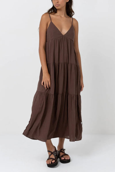 Chocolate|Rhythm Classic Tiered Midi Dress