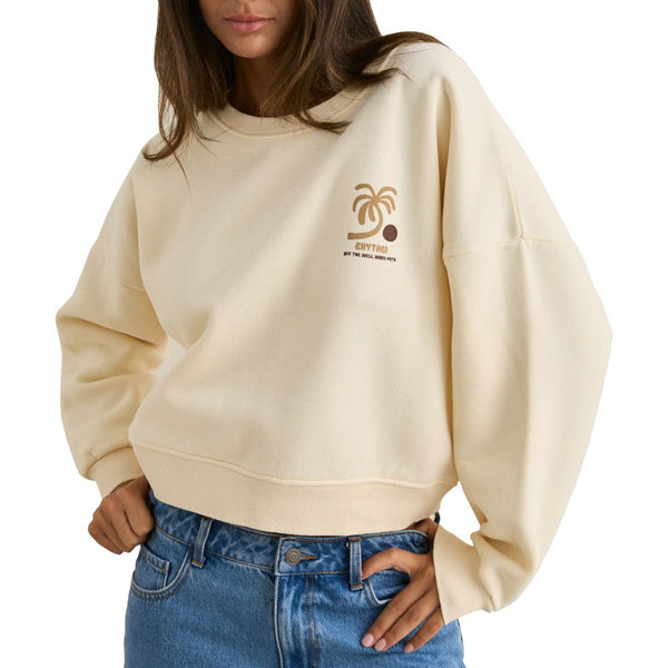 Cream|Rhythm Palm Slouchy Crew Neck Fleece